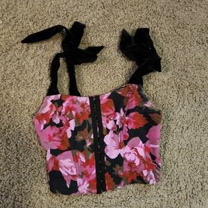 Floral Pink and Black Women's Top